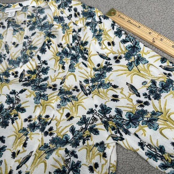 J Jill Top Extra Large Petite Blue Bird Print Green Floral Lightweight Office - Picture 11 of 14